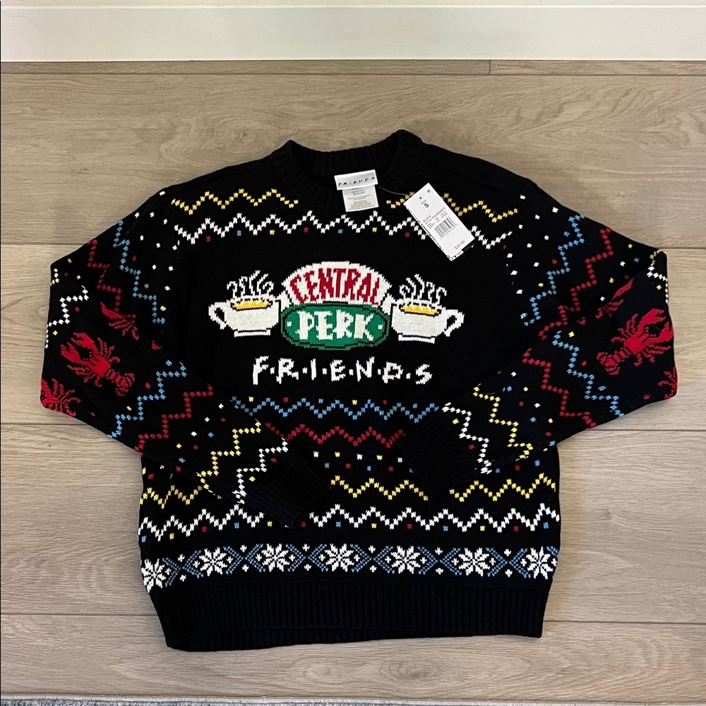 FRIENDS Black Sweater with Red and‎ White Accents